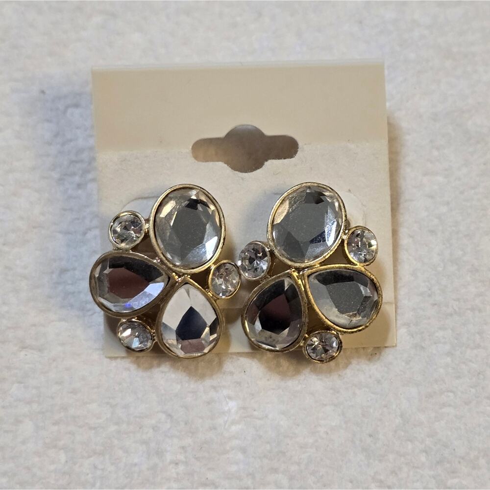 Lia Sophia "Icon" Matte Gold / Hematite Tone w/Cut Crystals Stud Earrings